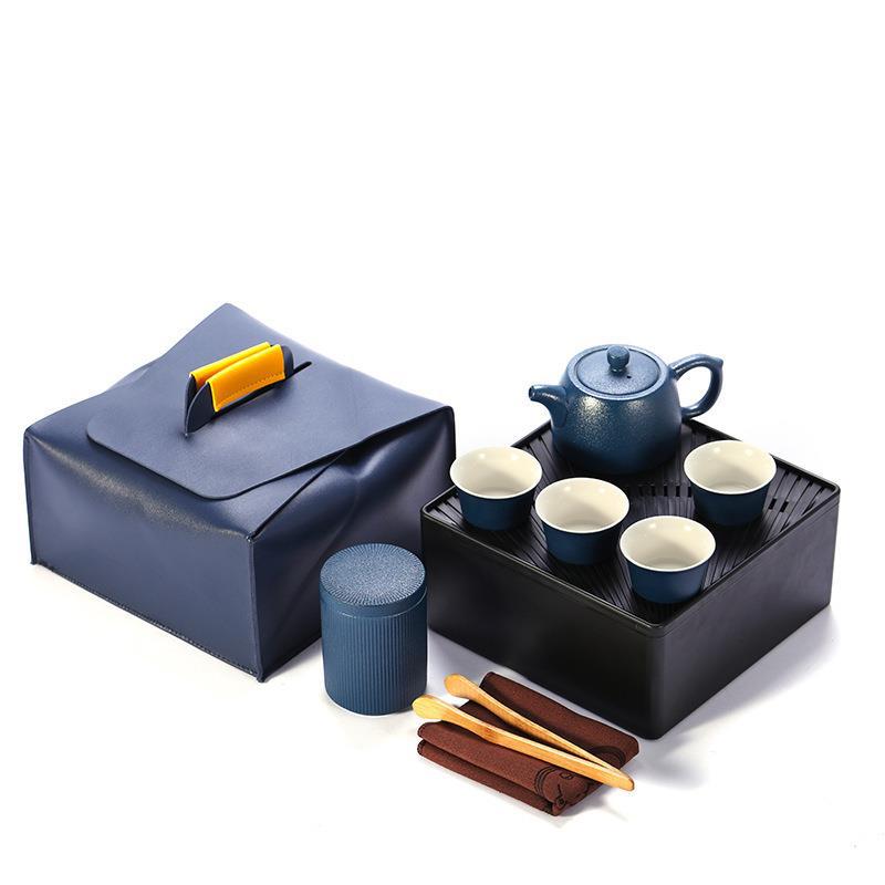 Coarse Pottery Travel Kung Fu Set Ceramic One Pot Four Cups Tray Tea Canister Portable Business Gift