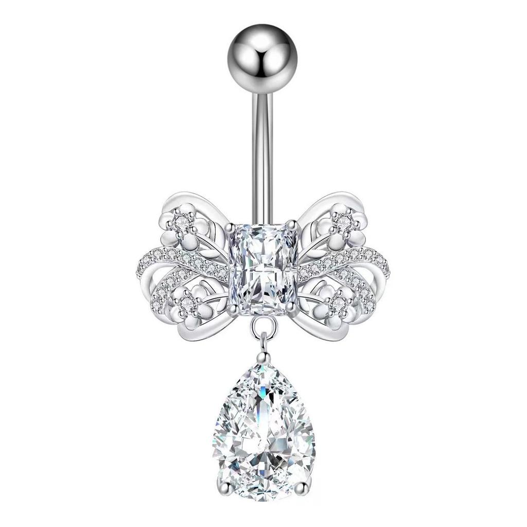 Piercing de nombril avec pendentif cœur en zircon et nœud