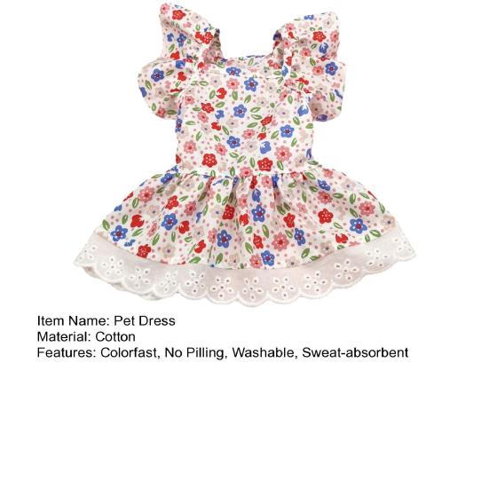 Pet Dress Breathable Colorfast Washable Sweat-absorbent No Pilling Flying Sleeve Dress Up Lace Floral Dog Apparel