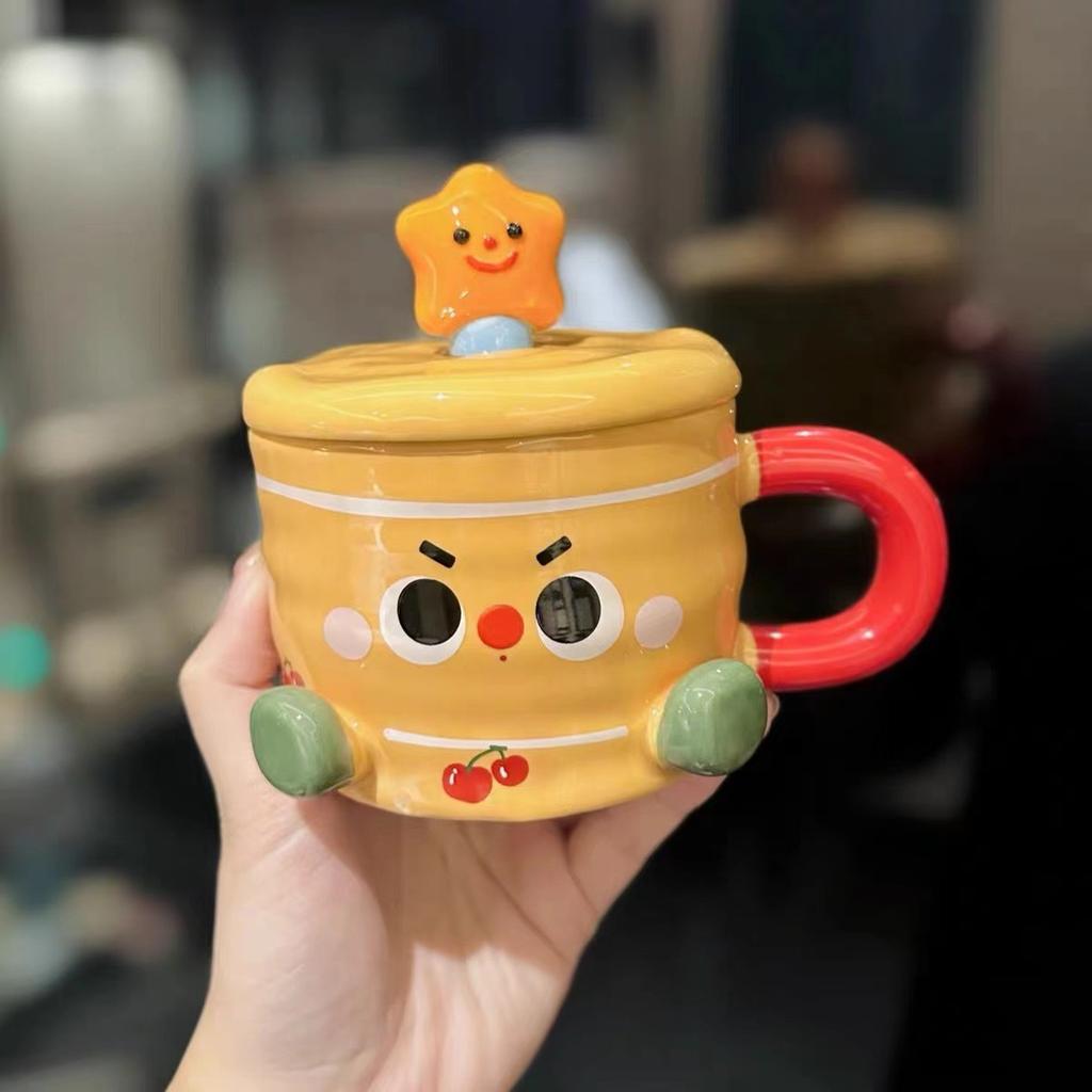 High Looking Cute Cake Birthday Gift Ceramic Mug Couple with Lid Water Cup Ceramic Cup