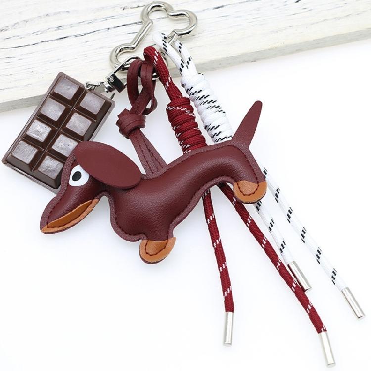 Fashion Keyholders Sausage Dog Keychain Chocolate Keyrings Creative Bag Charm PU Keychain Braided Rope Bag Pendant