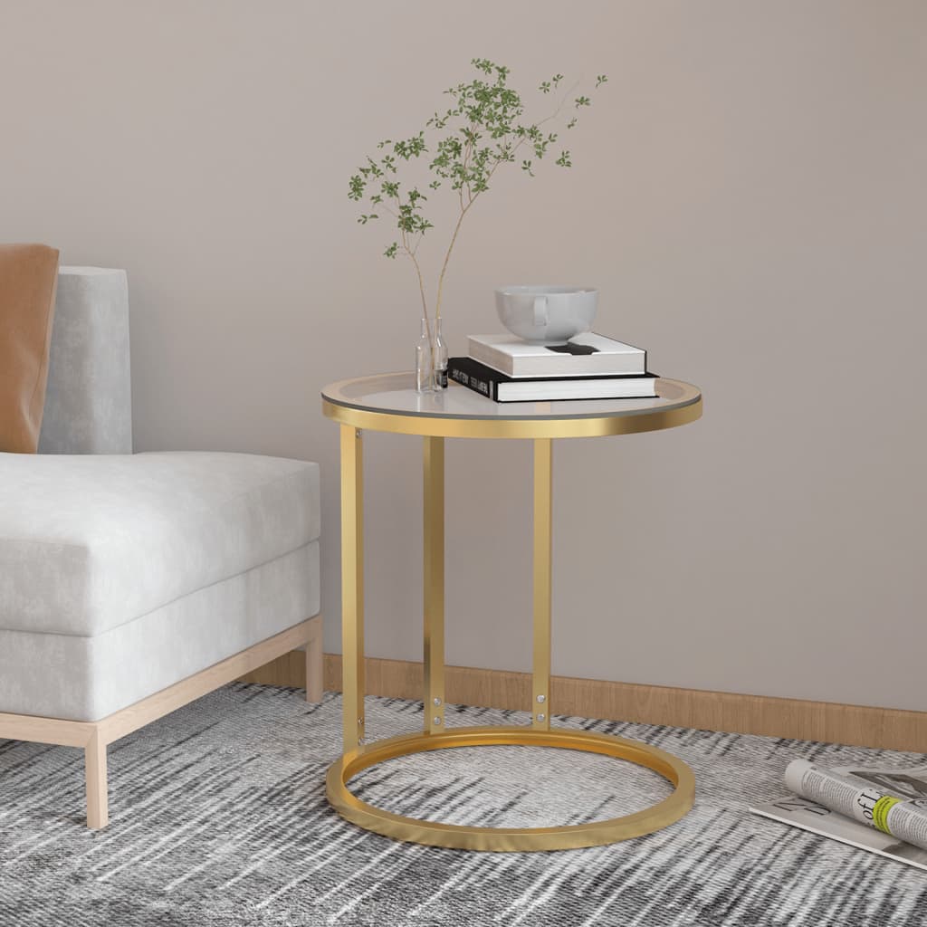 Vidaxl Beistelltisch, Goldener Rahmen Und Transparentes Gehärtetes Glas 45 Cm