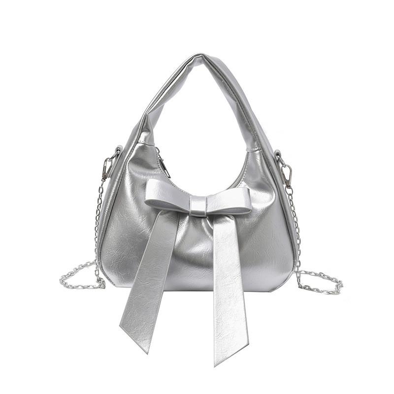 Solid Color Bow Shoulder Bag With Zipper Closure For Daily Use In Trendy Street Style