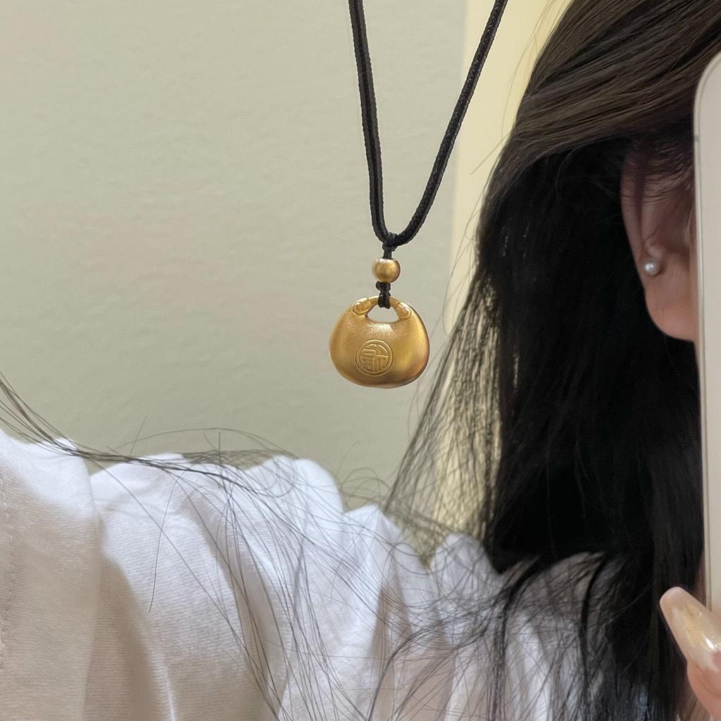 New Fat Fu Small Fat Fu Pendant New Chinese Lock Necklace Black Rope Fuzi Yuanbao for Girlfriend