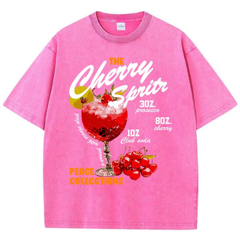 Vintage Womans Acid Wash T-Shirts The Cherry Sprits Printed Tops Oversize Comfortable Cotton Tee Shirts Female Clothes