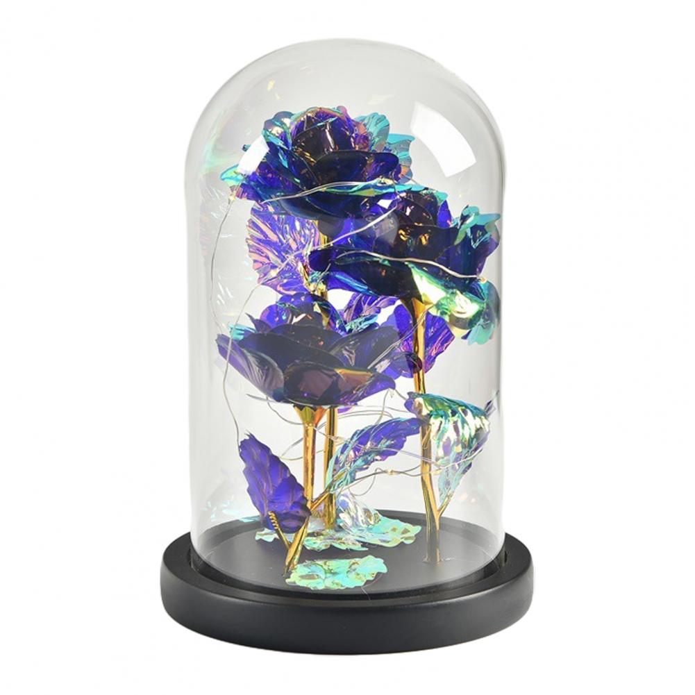 Gold Foil Rose Glass Cover Multipurpose Rose Decoration In Glass Dome with Black Wood Base Romantic Valentine's Day Gifts