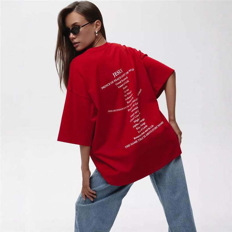 Vielseitiges Oversized-T-Shirt aus 100 % Baumwolle mit einfachem Aufdruck, kurzen Ärmeln, strapazierfähig, lässiges Sommeroberteil