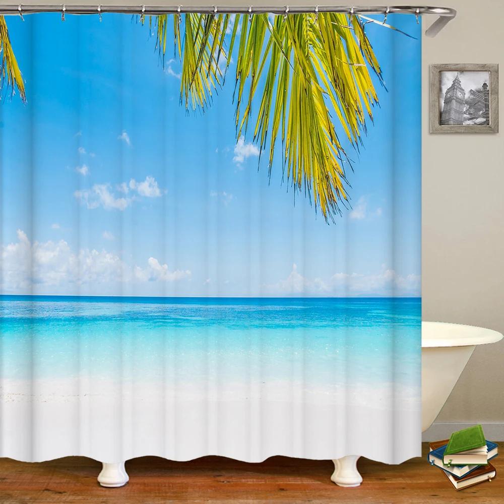 Waterproof Shower Curtain Various Sunshine Beach Scenery Seaside 3D Printing Shower Curtain Polyester Home Decor Curtain 180x180