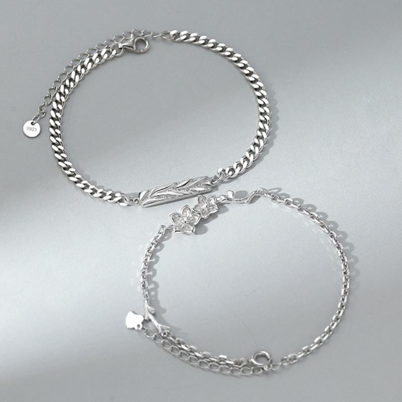 1/2 STÜCK Klassisches Verstellbares Liebesarmband Valentinstag Handschmuck Einfaches Dünnes Armband Blume Anhänger Paar Armreif Mädchen