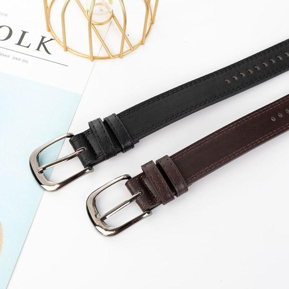 Fashion Casual Retro No-hole Buckle Waistband Leather Belt Trouser Dress Belts Thin Waist Strap