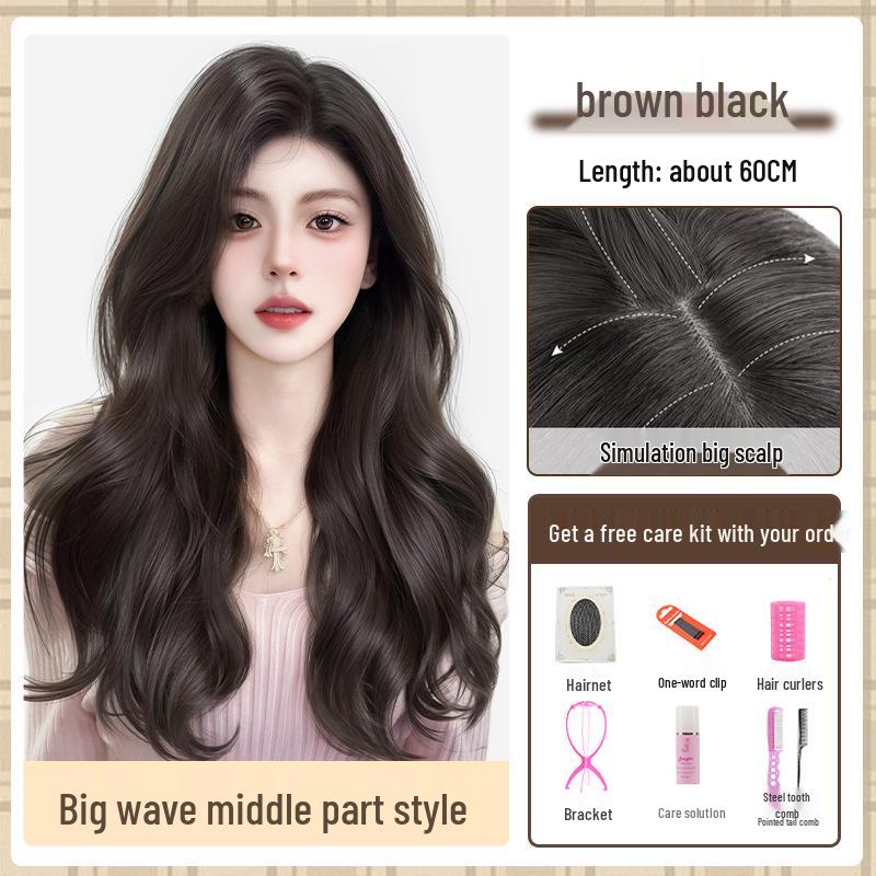 Big Wave Women's Long Curly Wig - Natural Look, Middle Part, Autumn/Winter Style