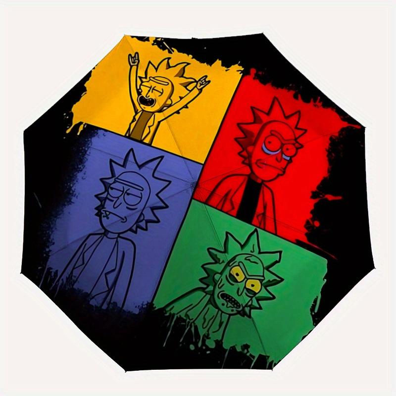 Rick and Morty "Dimensional Portraits" Automatic Folding Umbrella with Sturdy Iron Frame, Portable Compact Travel Umbrella All-Season Use Parties004