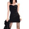 Black Tube Top Chain Suspender Dress Women's Nightclub New Tight Drawstring Pleated Sexy Short Skirt Slim Hip Skirt