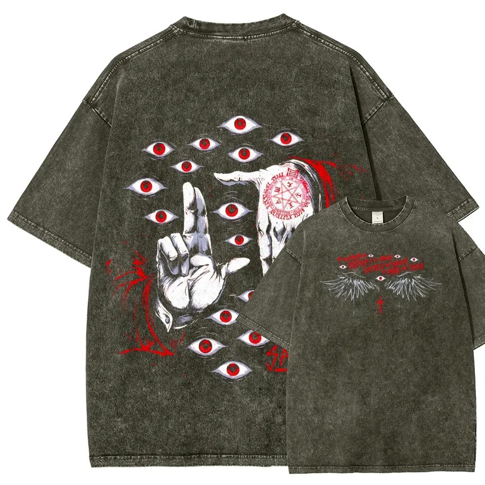 Alucard Graphic T-shirt Anime Hellsing Clothing Men Women Cotton Tshirts Retro Washed T Shirt Harajuku Casual Short Sleeve Tops