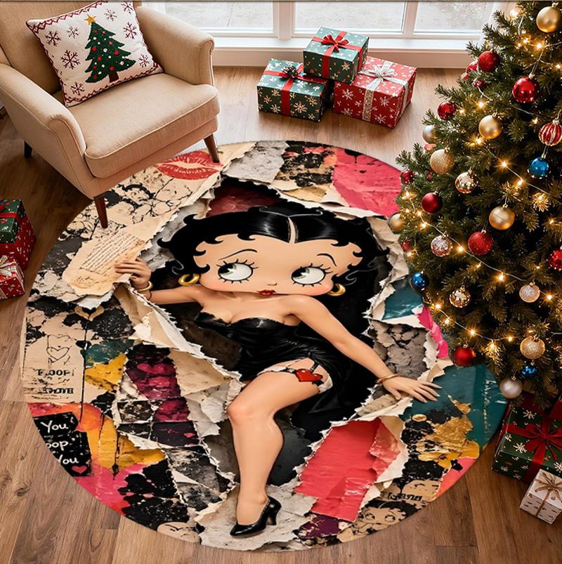 Betty Boop Pattern Round Rug, Indoor/Outdoor Mat, for Picnic, Gameroom, Bedroom, Office, Living Room, Home Decor Carpet, Birthday Gift