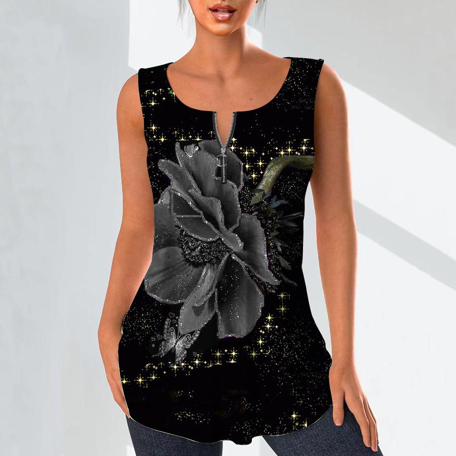 

Женские модные рубашки с v-образным вырезом, повседневные топы, футболка, женский жилет с 3D позолоченным цветочным принтом, блузка без рукавов больших размеров, топы на бретелях 5XL серый