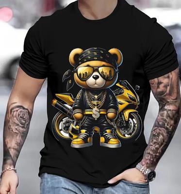 Camiseta de Verano para Hombre con Estampado 3D de Oso Manga Corta Transpirable para Exterior Cien Grande Oversize Holgada Tops Camisetas de Manga Corta para Hombre
