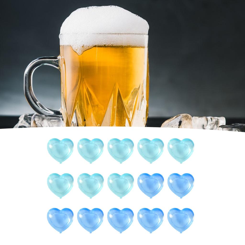 15PCS Reusable Ice Cube Cute Cartoon Heart Shaped Refreezable Washable Plastic Ice Cubes for Making Cold Drink Blue