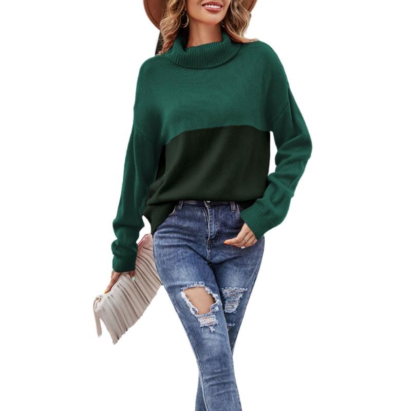 

Женский свитер большого размера с высоким воротом, сочетающий цвета, осень и зима XL зелёный