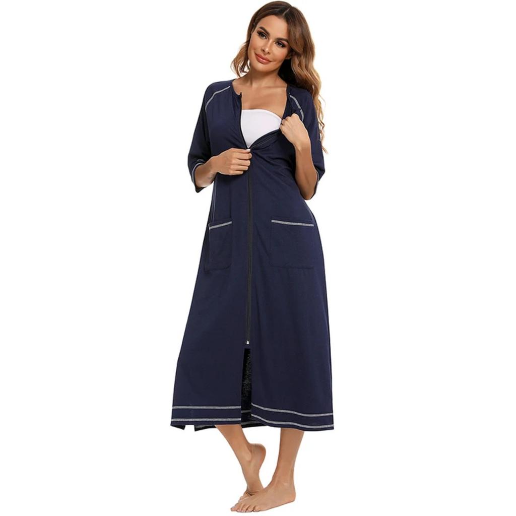 Cremallera Ropa de Dormir para Mujer Pijama Vestido de Maternidad Manga 3/4 Lactancia Bebé Lactancia Camisón Vestido de Embarazo