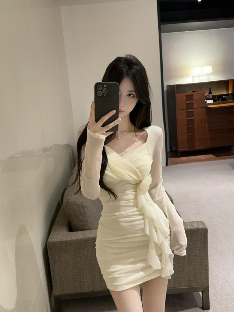 Spicy Girl Mesh Bodycon Kleid – Sexy Nachtclub- & Massage-Technikerin-Uniform