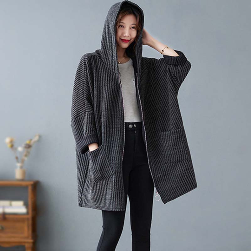 Sweaters Coat Cardigan for Women Autumn Winter Large Size Vintage Loose Long Sleeve Knit Cardigan Hooded Sweaters Jacket