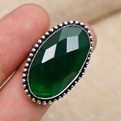 Solid 925 Sterling Silver Jewelry Emerald Gemstone Oval Green Stone Handmade Designer Ring