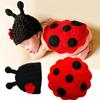 Newborn Ladybug Photography Sweater Set-1 Set Hand Knitted Red Black Cartoon Clothing Adorable Baby Photoshoot Attire for Shoots