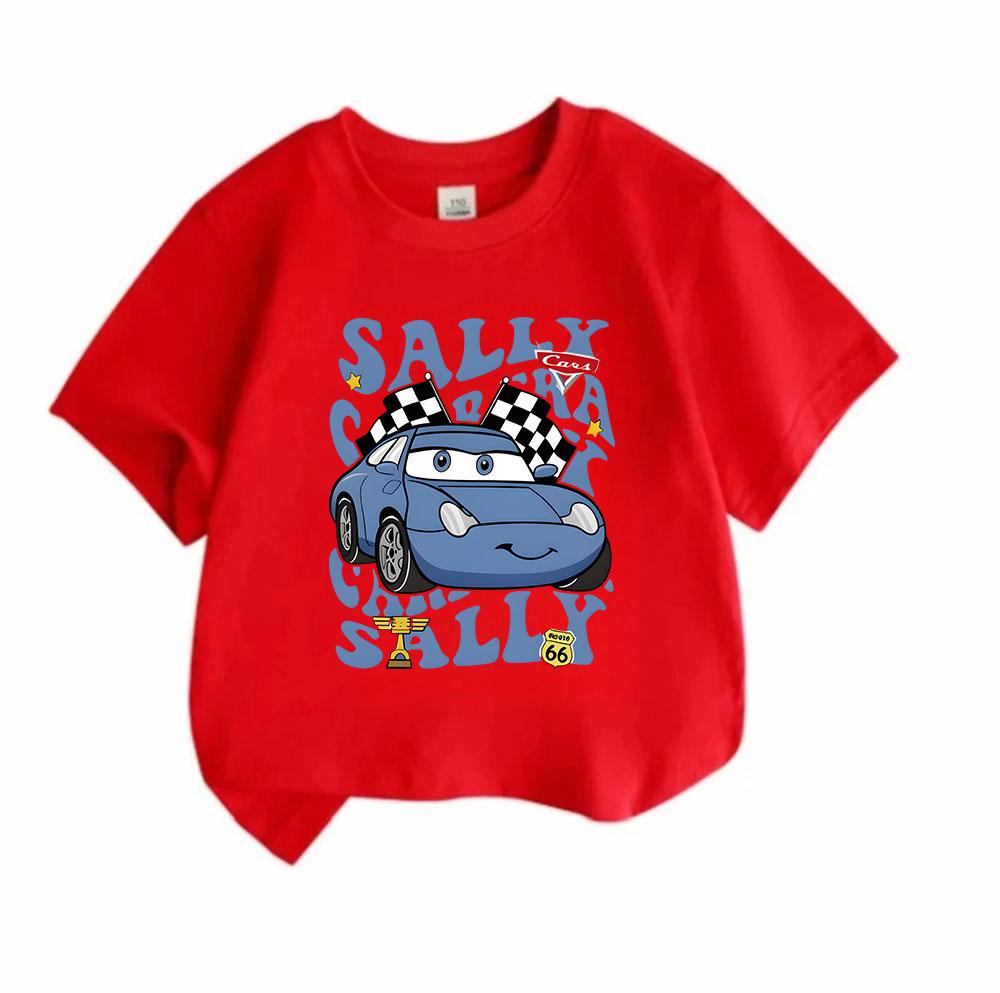 Kids Boys Girls 100% Cotton Crew Neck Short Sleeve T-Shirt, Cute Blue Racing Car Checkered Flag Print Casual Soft Tees for Toddlers Children Daily Wea