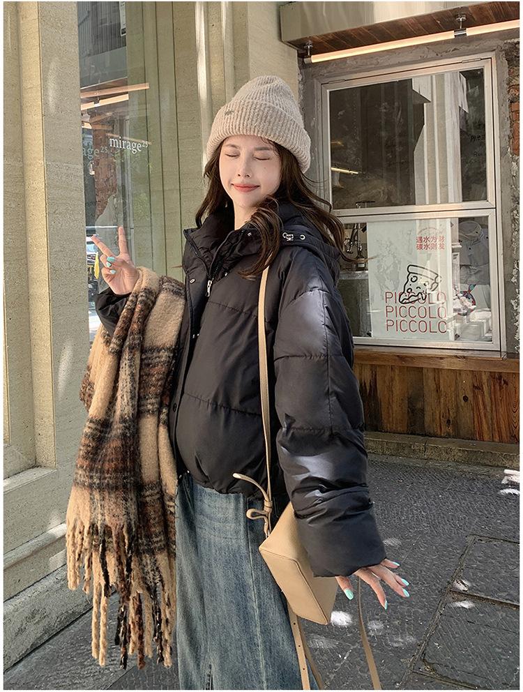 Damen Herbst- und Winterjacke Einfarbig Kapuze Kurz Locker Verdickt Winddicht Studentenjacke Damenjacke 5 Farben