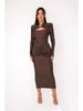 Hollow Out Long Sleeve Sexy Maxi Dress For Women Gown Autumn Winter New Metal Buckle Ruched Slit Long Dress Elegant
