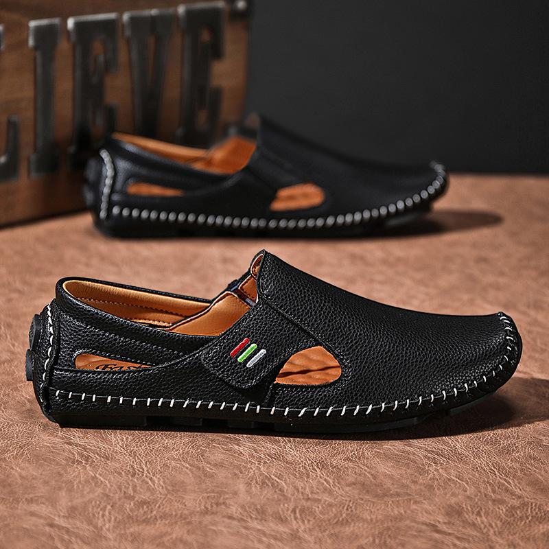 Casual men's shoes shoes leather shoes comfortable lazy driving shoes buckle hand-sewn beanie shoes men
