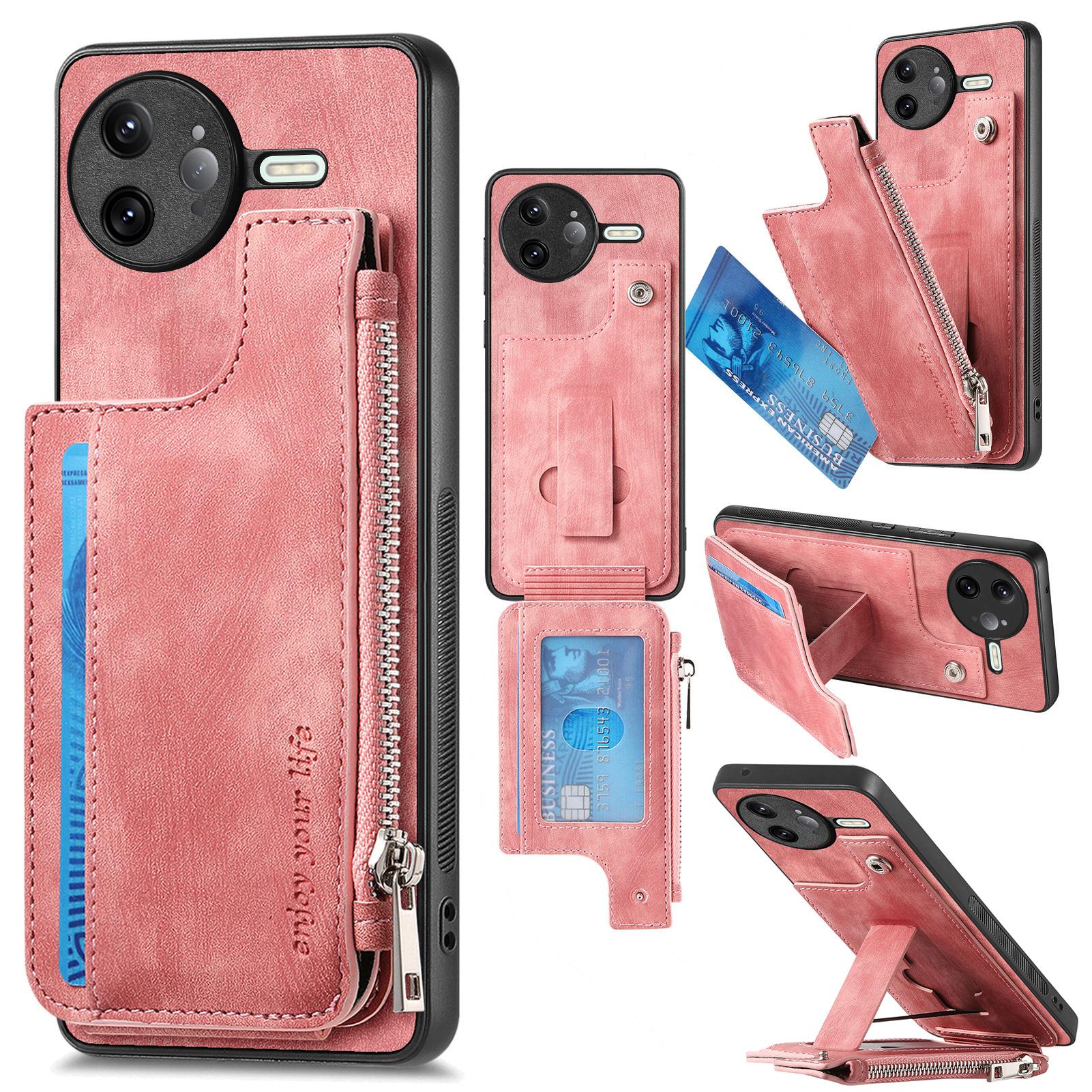 

Чехол для Xiaomi Poco F7 Ultra 5G/Xiaomi Redmi K80 Pro 5G с застежкой-молнией, держателем для карт, подставкой, из кожи+ПК+ТПУ, чехол для телефона Pink