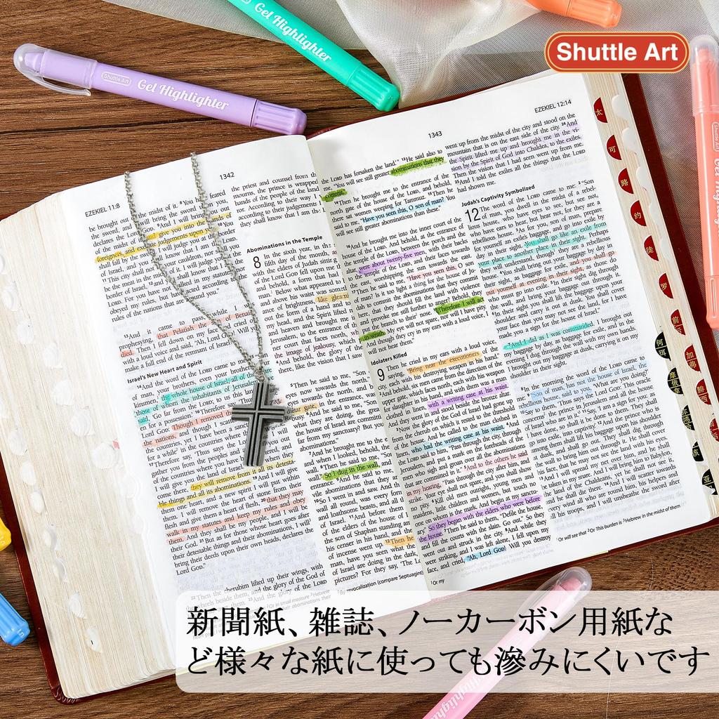 Shuttle Art Highlighter Pastel Solid Fluorescent Fluorescent Light Retractable Gel with Clear for Marking Convenient Storage Pens, Colors, 12-Color