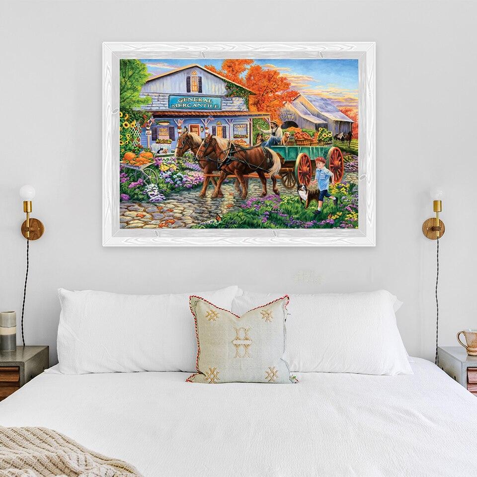 Pictură cu diamant 5D DIY, peisaj, casă, broderie cu diamante, peisaj, punct de cruce, complet rotund, burghiu, decor manual, cadou