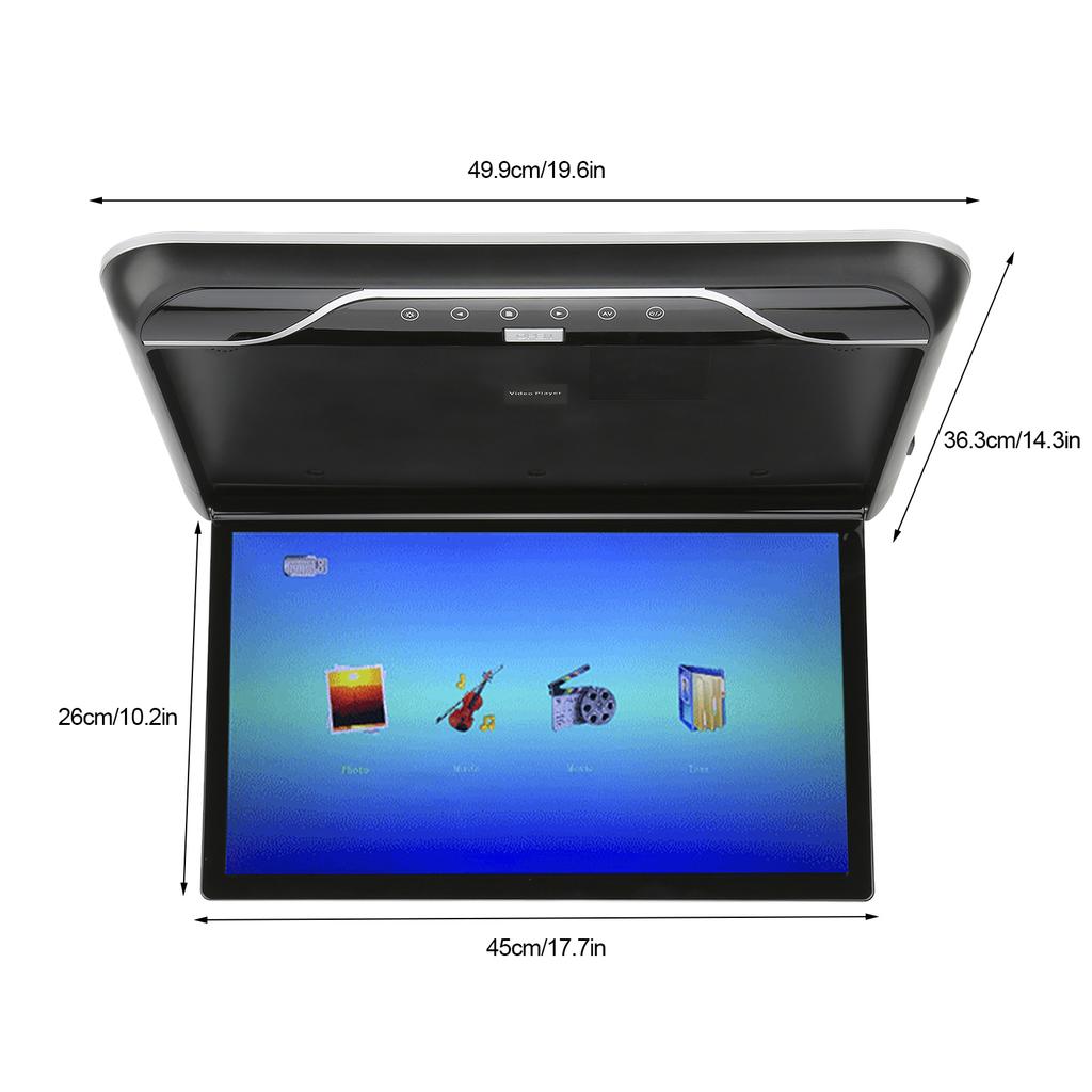 Car Roof Screen Overhead Player 19in Car Roofmount LCD Monitor Down 1080P 16 Color Touch Control Light USB Input