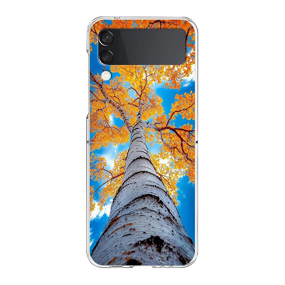 Phone Case For Samsung Galaxy Z Flip 3 4 5 6 7 Hard Folding PC Z Flip3 Flip4 Cover Beautiful Nature Forest Tree