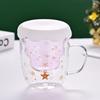 Double Layer Insulated Christmas Cup with Lid Coffee Cup High Borosilicate Glass Cup Wholesale with Handle Glass Decorative Cup