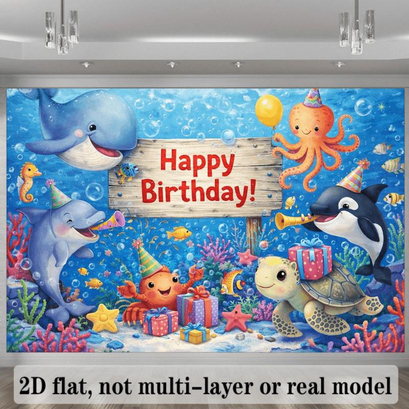 2D Flat Birthday Party Banner Background Underwater World Theme Suitable for Indoor and Outdoor Birthday Celebrations