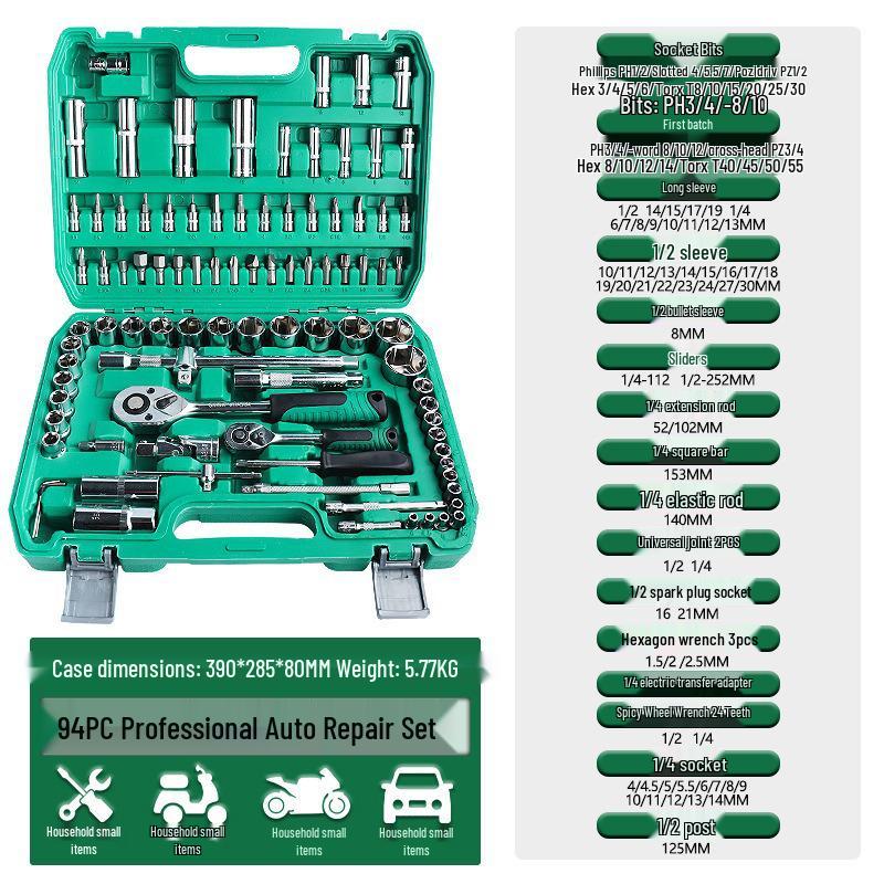 Comprehensive Car Mechanical Repair Tool Set with Socket Wrench