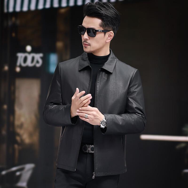 KAISER Men's Business Casual Lapel Leather Down Jacket