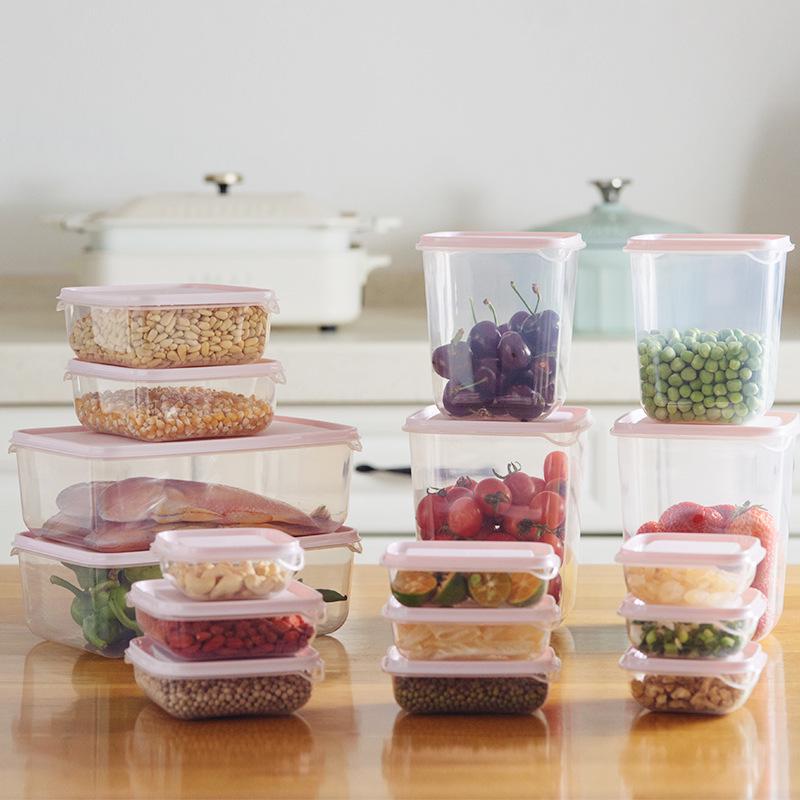 17-Piece Food-Grade Plastic Fresh-Keeping Storage Box Set for Refrigerator - Perfect for Grains, Fruits, and Vegetables.