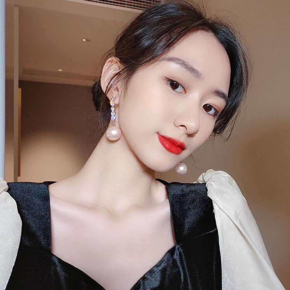 Vintage Temperament Sparkly Rhinestone Tassels Pearl Dangle Earrings for Women Bride Wedding Fashion Designer Earrings Jewelry