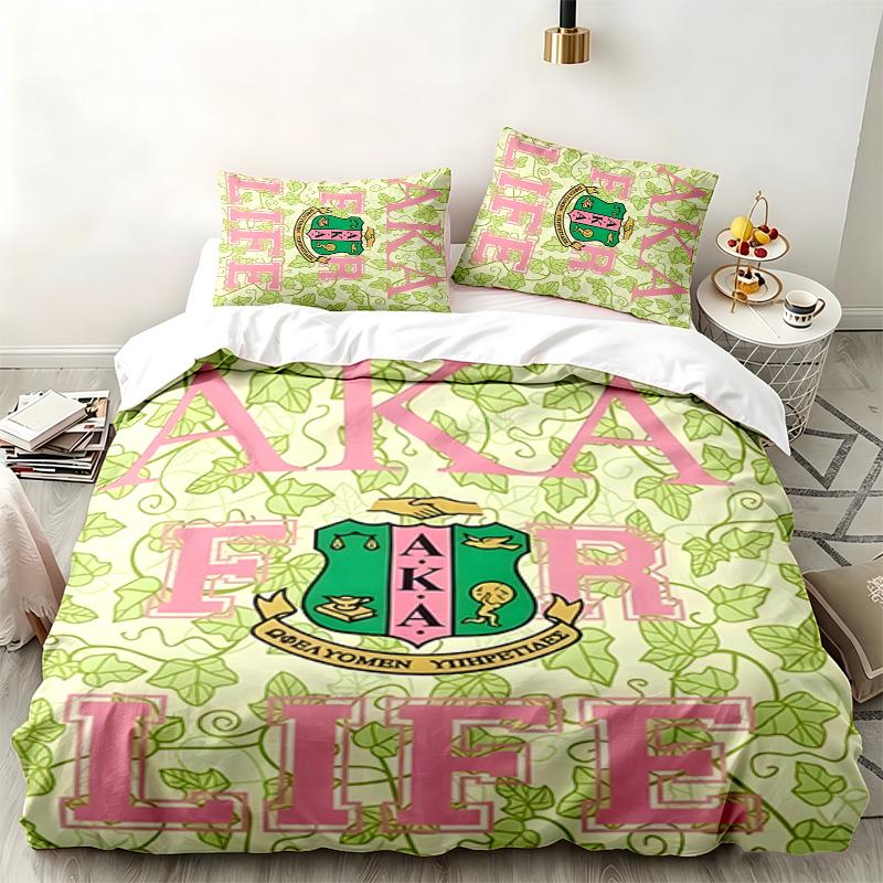 Alpha Kappa Alpha Sorority 3pc Set Perfect for Bedroom Use Comfortable Bedding Set Includes a Duvet Cover and Two Pillowcases Ideal Birthday or Christ