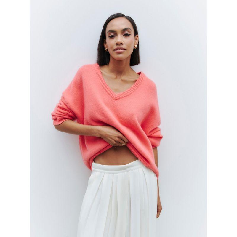 

Fall and Winter Ins Internet Celebrity V Neck Loose-Fitting Long Sleeve Sweater V-Neck Loose Long Sleeve Sweater Peach S