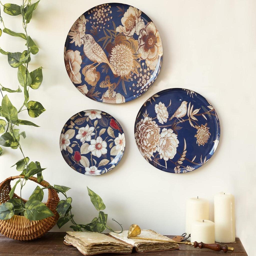 Oriental Bloom Wall Plate for Home Decoration | Wall Decor item for living room | Metal Wall Decor Set of 3