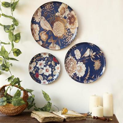 Oriental Bloom Wall Plate for Home Decoration | Wall Decor Item for Living Room | Metal Wall Decor Set of 3