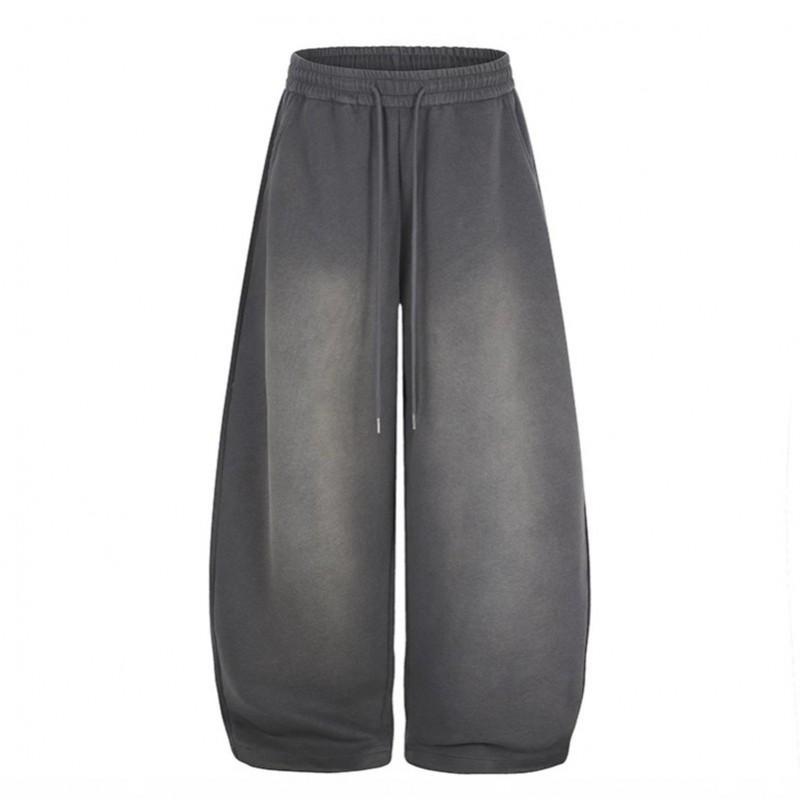 Mens Drawstring Sweatpants 2026 Vintage American Style Wide Leg Pants With Heart Patch Embroidery Casual Trousers