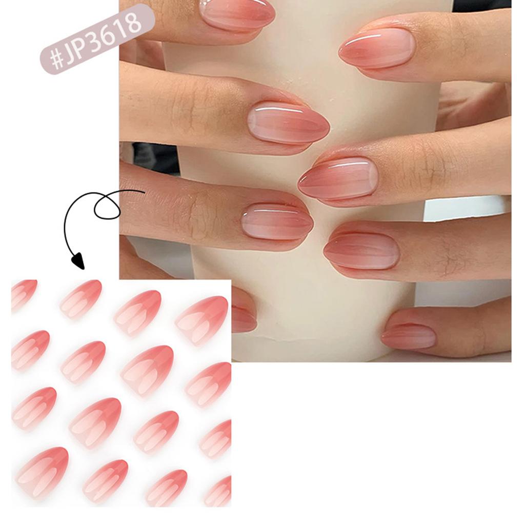 24 Pcs French Tip Stick On Nail Simple False Nail Short Almond Press On Nail Gradient Artificial Nail for Woman