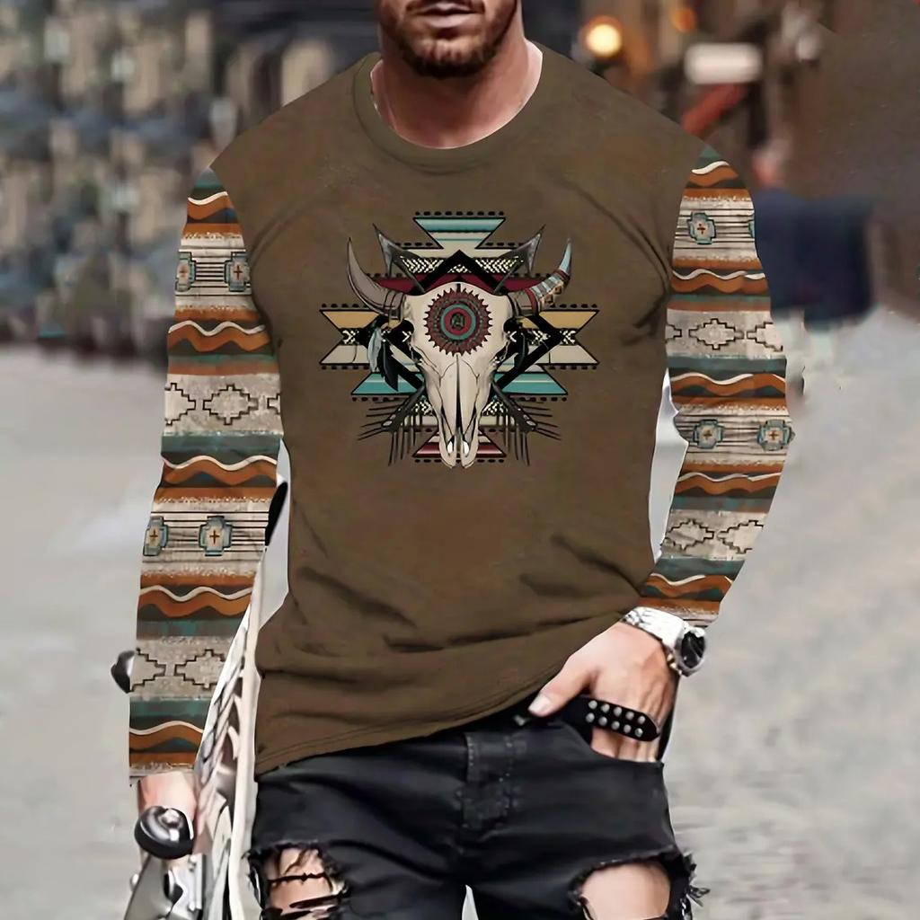 Vintage Herren T-Shirt Grafikdruck Lässig Langarmshirt Männlich Übergroße Kleidung Mode Rundhalsausschnitt Pullover Streetwear